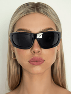 Women’s Wraparound Sunglasses with Black Frame & Smoke-Tinted Lenses