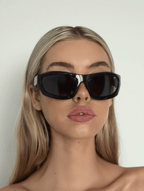 Women’s Wraparound Sunglasses with Black Frame & Smoke-Tinted Lenses