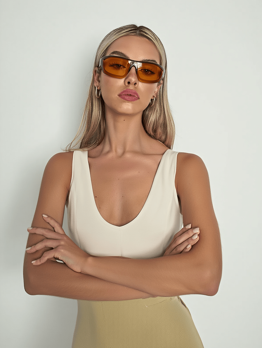 Women’s Wraparound Sunglasses with Caramel Brown Frame & Toffee-Tinted Lenses