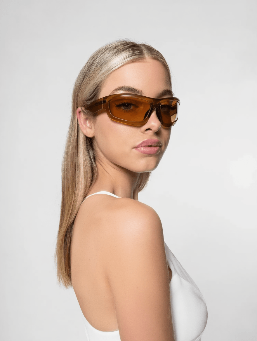 Women’s Wraparound Sunglasses with Caramel Brown Frame & Toffee-Tinted Lenses