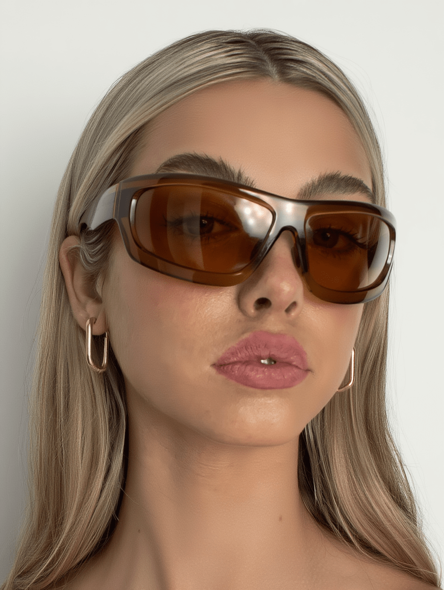Women’s Wraparound Sunglasses with Caramel Brown Frame & Toffee-Tinted Lenses