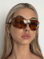 Women’s Wraparound Sunglasses with Caramel Brown Frame & Toffee-Tinted Lenses