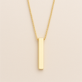 Gold vertical bar pendant necklace on a delicate chain, minimalist jewelry design, elegant accessory for women, perfect for layering or solo wear.