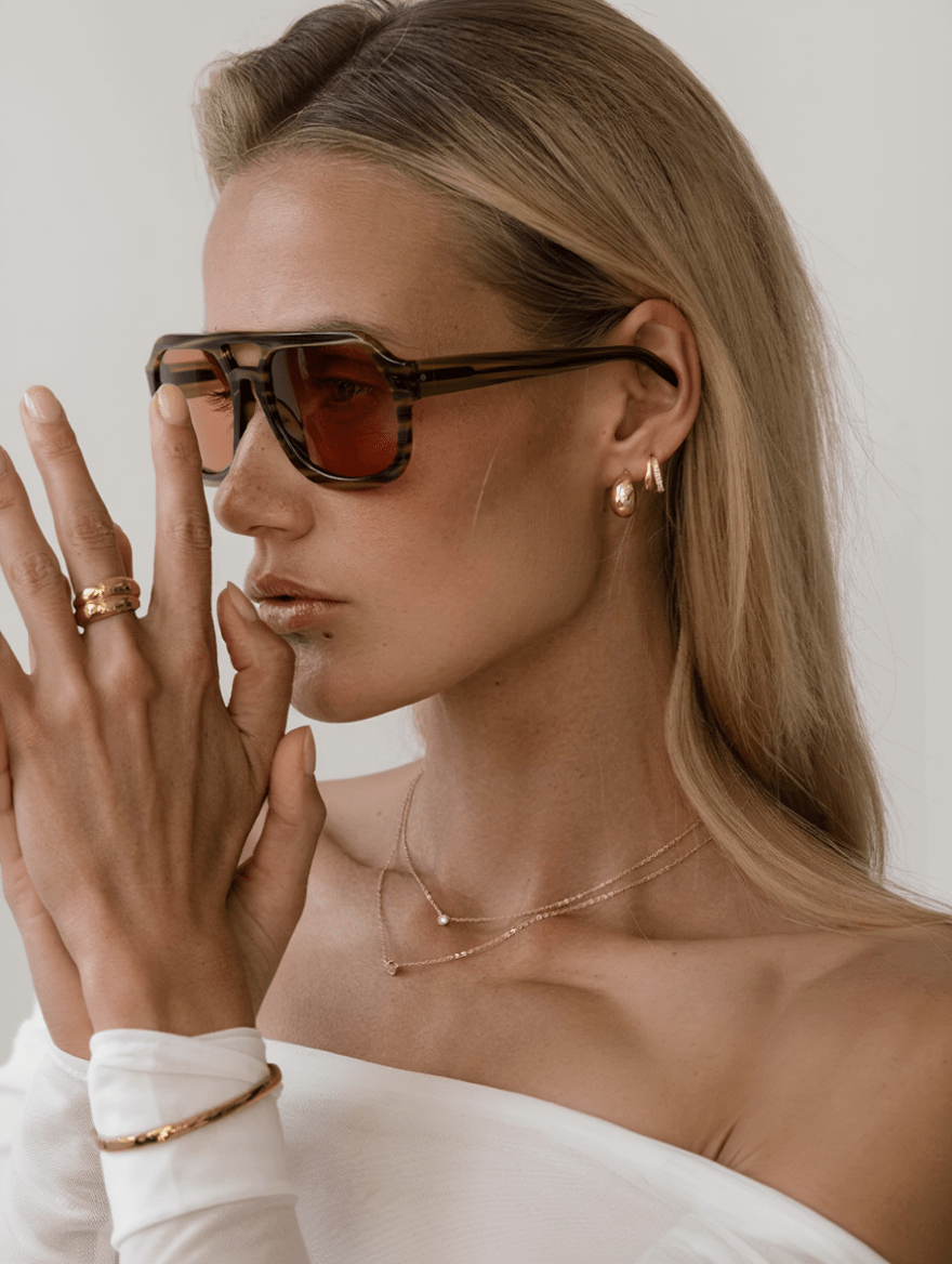 Women’s Rounded Aviator Sunglasses with Camo Stripe Frame & Toffee-Tinted Lenses