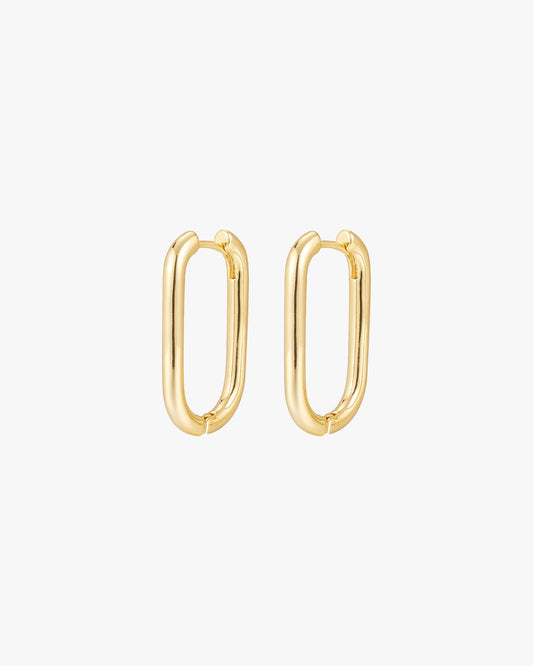 Gold Rectangular Hoop Earrings – Minimalist Everyday Huggies