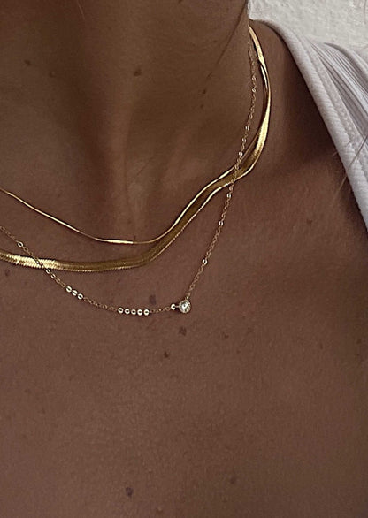 Gold Necklace with Small Round Clear Stone
