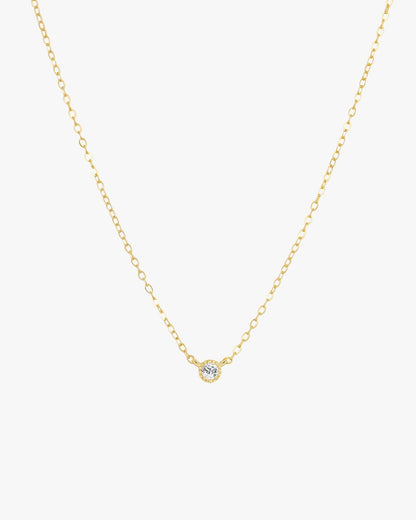 Gold Necklace with Small Round Clear Stone