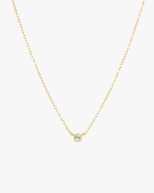 Gold Necklace with Small Round Clear Stone