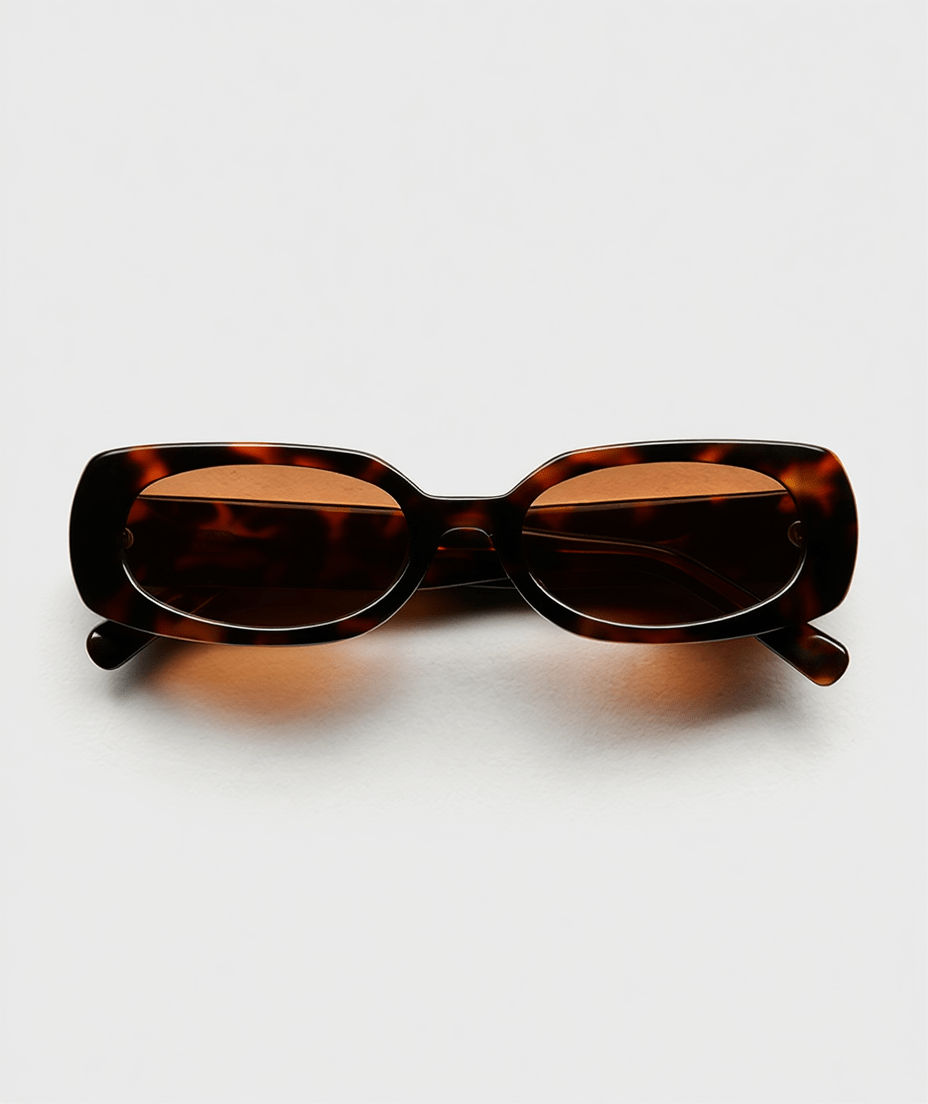 Women’s Slim Rectangular 90s-Inspired Sunglasses with Choc Tortoise Frame & Smoke Lenses