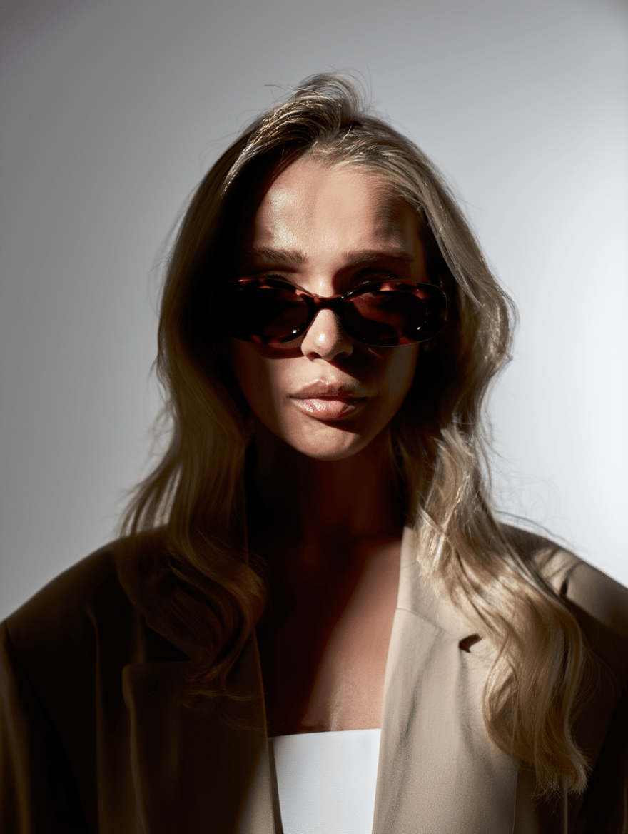 Women’s Slim Rectangular 90s-Inspired Sunglasses with Choc Tortoise Frame & Smoke Lenses