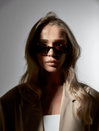 Women’s Slim Rectangular 90s-Inspired Sunglasses with Choc Tortoise Frame & Smoke Lenses