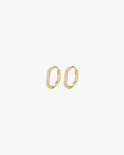 Gold-Plated Pave Huggie Earrings with Organic Shape