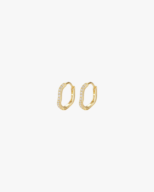 Gold-Plated Pave Huggie Earrings with Organic Shape
