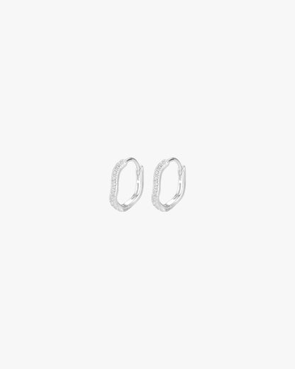Silver Huggie Earrings with Organic Shape and Pave Detail