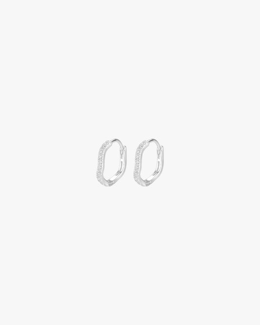 Silver Huggie Earrings with Organic Shape and Pave Detail