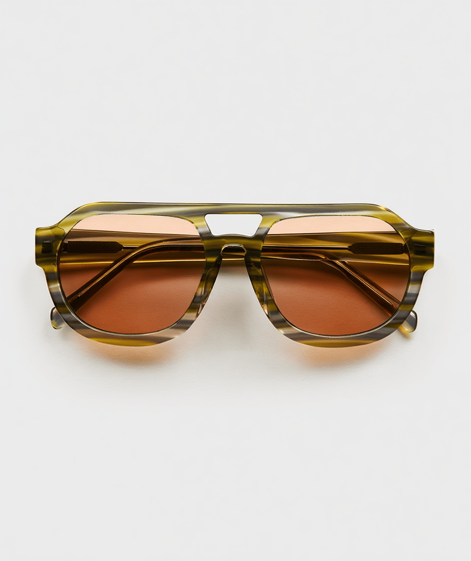 Women’s Rounded Aviator Sunglasses with Camo Stripe Frame & Toffee-Tinted Lenses