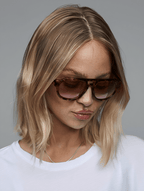 Women’s Rounded Aviator Sunglasses with Camo Stripe or Tortoise Frame & Toffee or Mocha Lenses