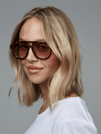 Women’s Rounded Aviator Sunglasses with Camo Stripe or Tortoise Frame & Toffee or Mocha Lenses