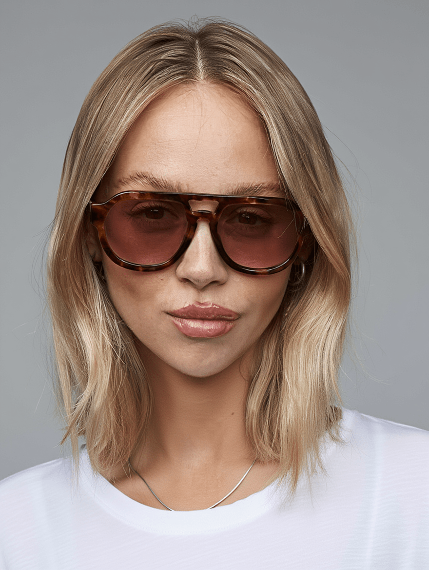 Women’s Rounded Aviator Sunglasses with Camo Stripe or Tortoise Frame & Toffee or Mocha Lenses