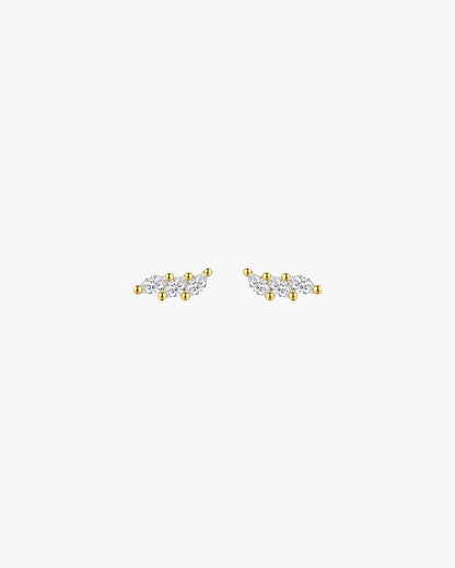 Gold Tone Stud Earrings with Clustered Clear Stones – wing-Inspired Design