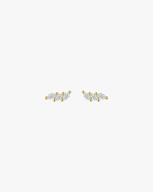 Gold Tone Stud Earrings with Clustered Clear Stones – wing-Inspired Design
