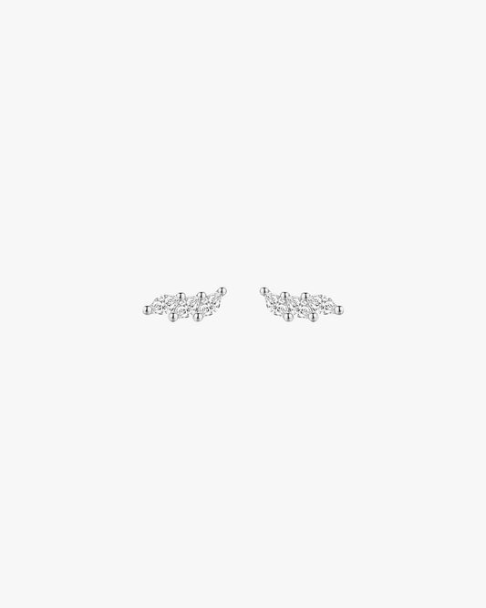 Silver Tone Cluster Stud Earrings with Marquise and Round Cut Clear Stones – For Women