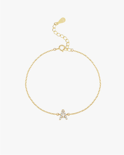Gold Chain Bracelet with Crystal Initial Charm – A to Z Letters
