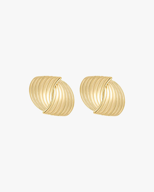 Gold Textured Fan Stud Earrings – Bold Vintage-Style Statement Jewelry