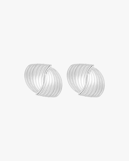 Silver Sculpted Swirl Stud Earrings – Textured Retro Design