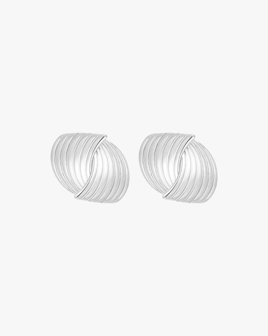 Silver Sculpted Swirl Stud Earrings – Textured Retro Design