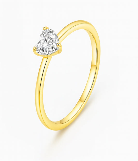 Gold Ring with Heart-Shaped Center Stone