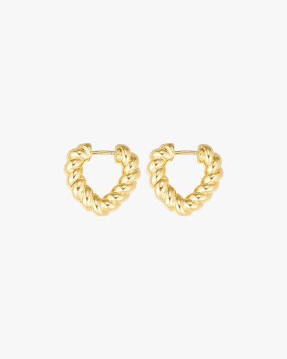 Twisted Gold-Plated Heart-Shaped Hoop Earrings