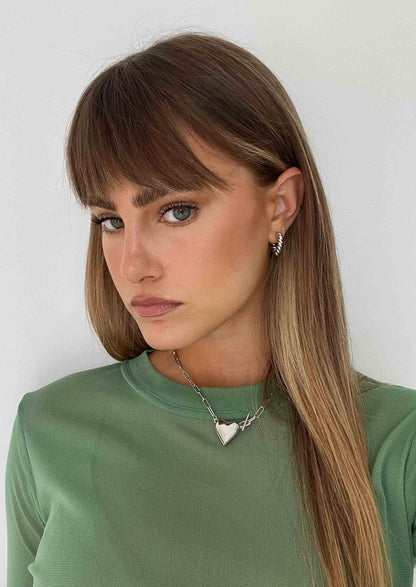 Twisted Heart-Shaped Hoop Earrings – Silver Finish