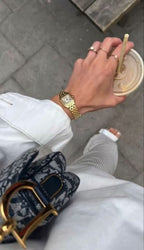 Gold Stainless Steel Rectangle-Face Quartz Watch — 27 mm