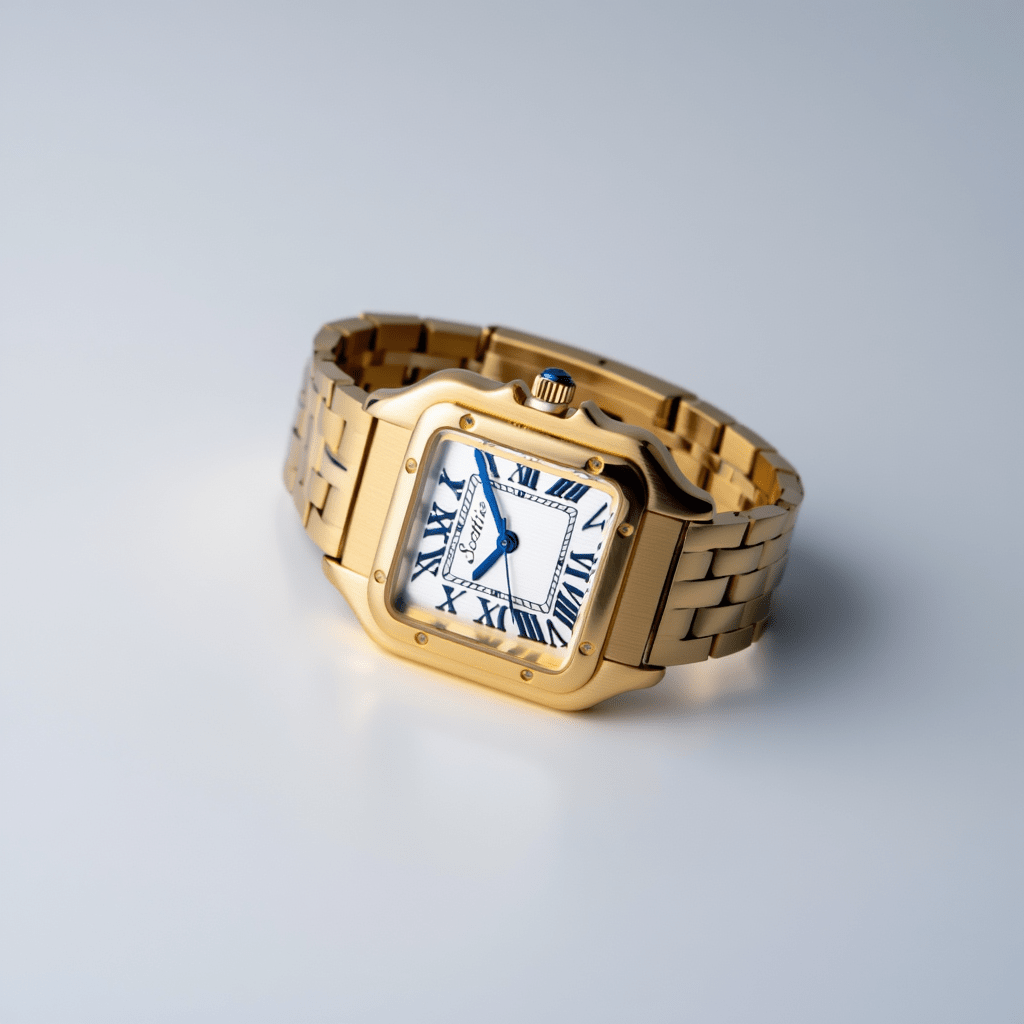 Gold Stainless Steel Rectangle-Face Quartz Watch — 27 mm