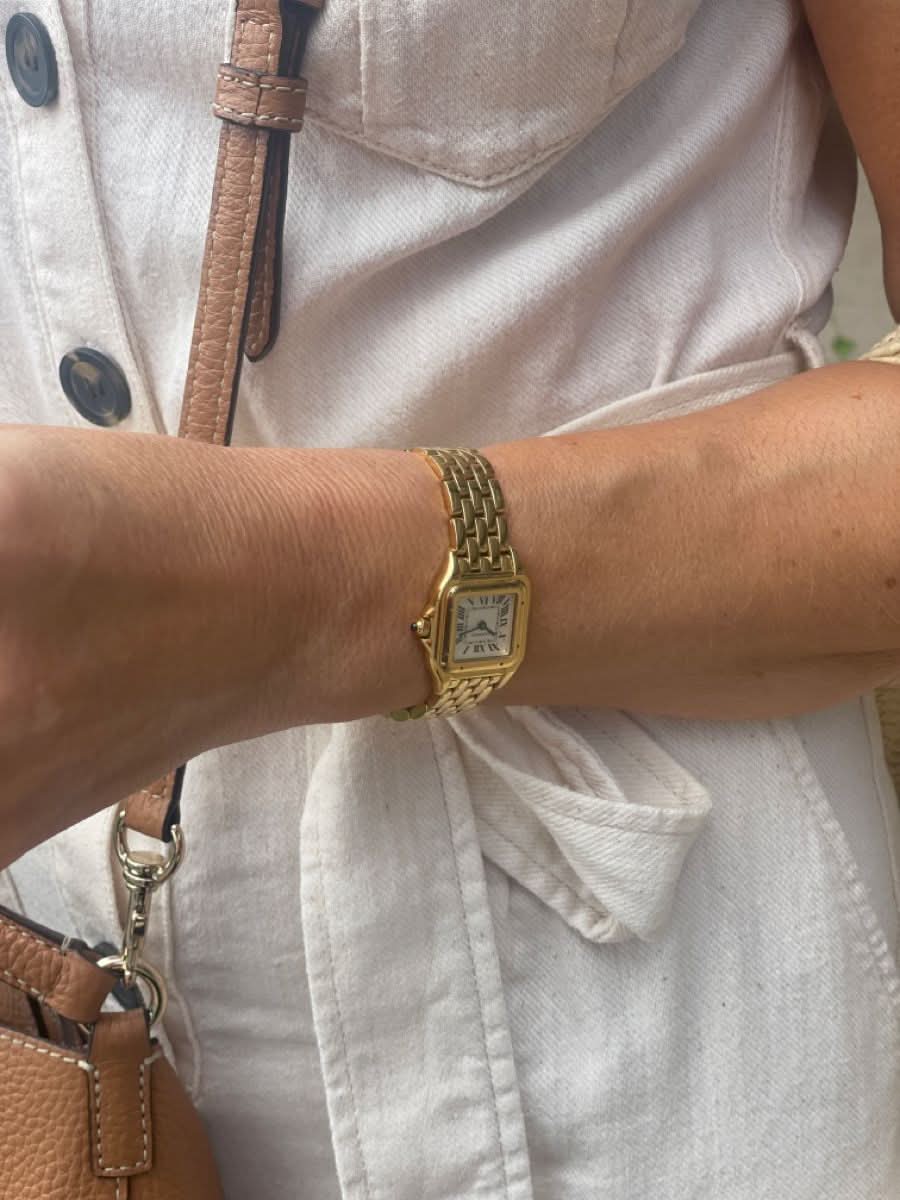 Gold Stainless Steel Rectangle-Face Quartz Watch — 27 mm