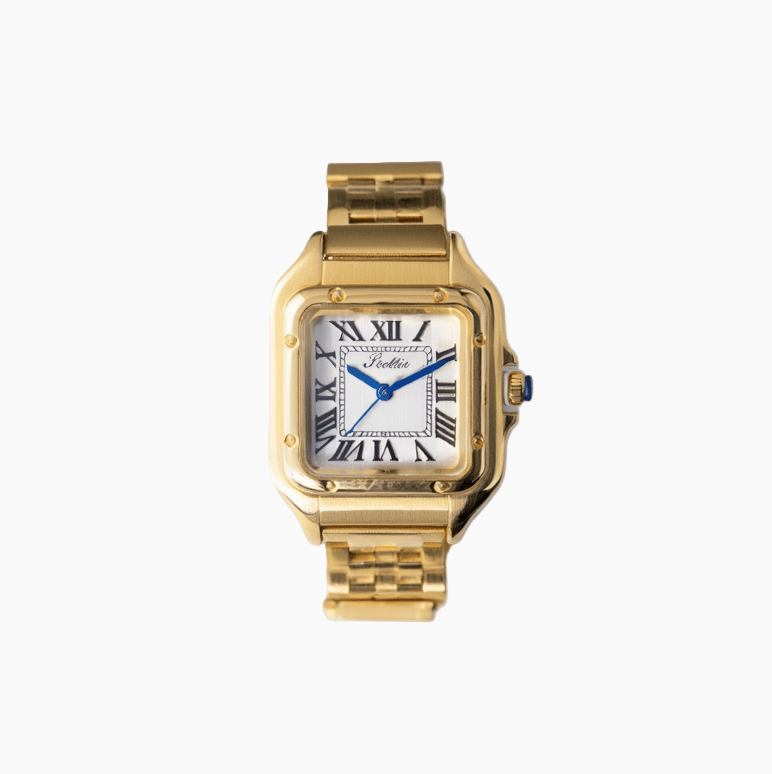 Gold Stainless Steel Rectangle-Face Quartz Watch — 27 mm