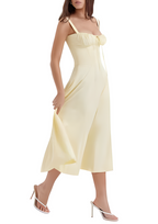 Floral Square Neck Bustier Sundress - Sleeveless Y2k Midi Dress with Slit and Corset Back