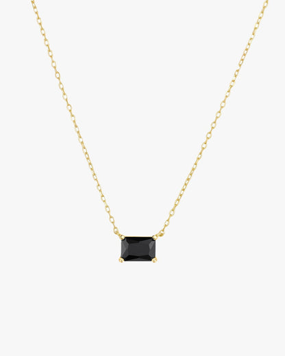 Gold Necklace with Rectangular Black Stone Pendant