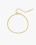 Gold rope chain bracelet with lobster clasp and adjustable extender, elegant jewelry accessory, perfect for fashion and style enthusiasts.