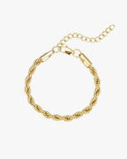 Gold rope chain bracelet with lobster clasp and adjustable extender, elegant jewelry accessory, perfect for fashion and style enthusiasts.