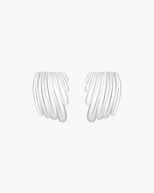 Silver Wing Ribbed Hoop Earrings – Bold Sculpted Statement Design