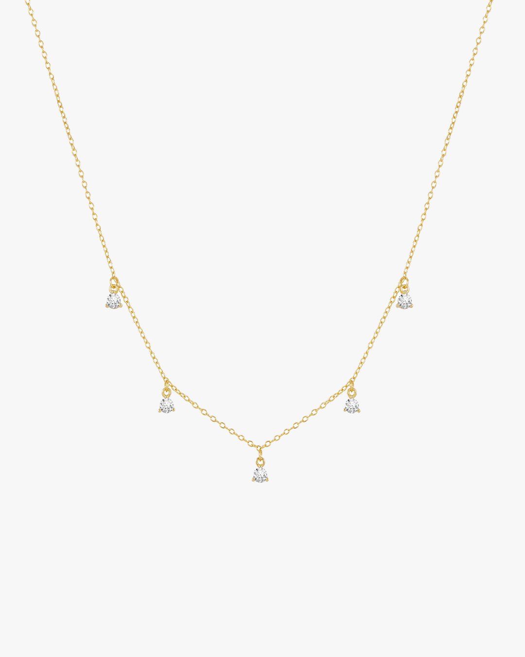 Gold-Toned Necklace with Five Dangling Round Stones