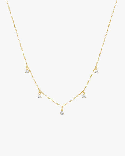 Gold-Toned Necklace with Five Dangling Round Stones