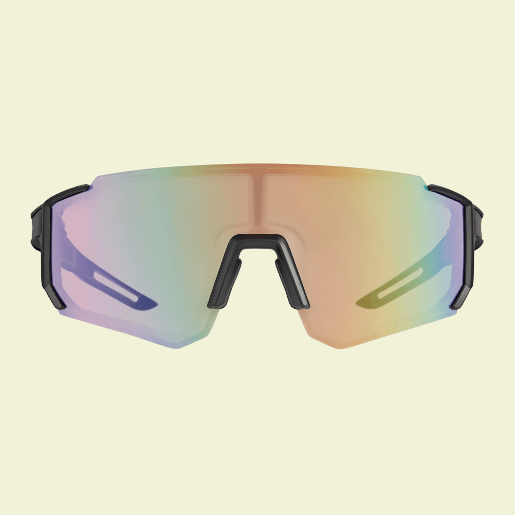 Sporty Sunglasses with Black Frame & Orange Mirrored Lens