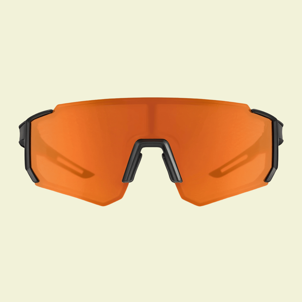 Sporty Sunglasses with Black Frame & Orange Mirrored Lens