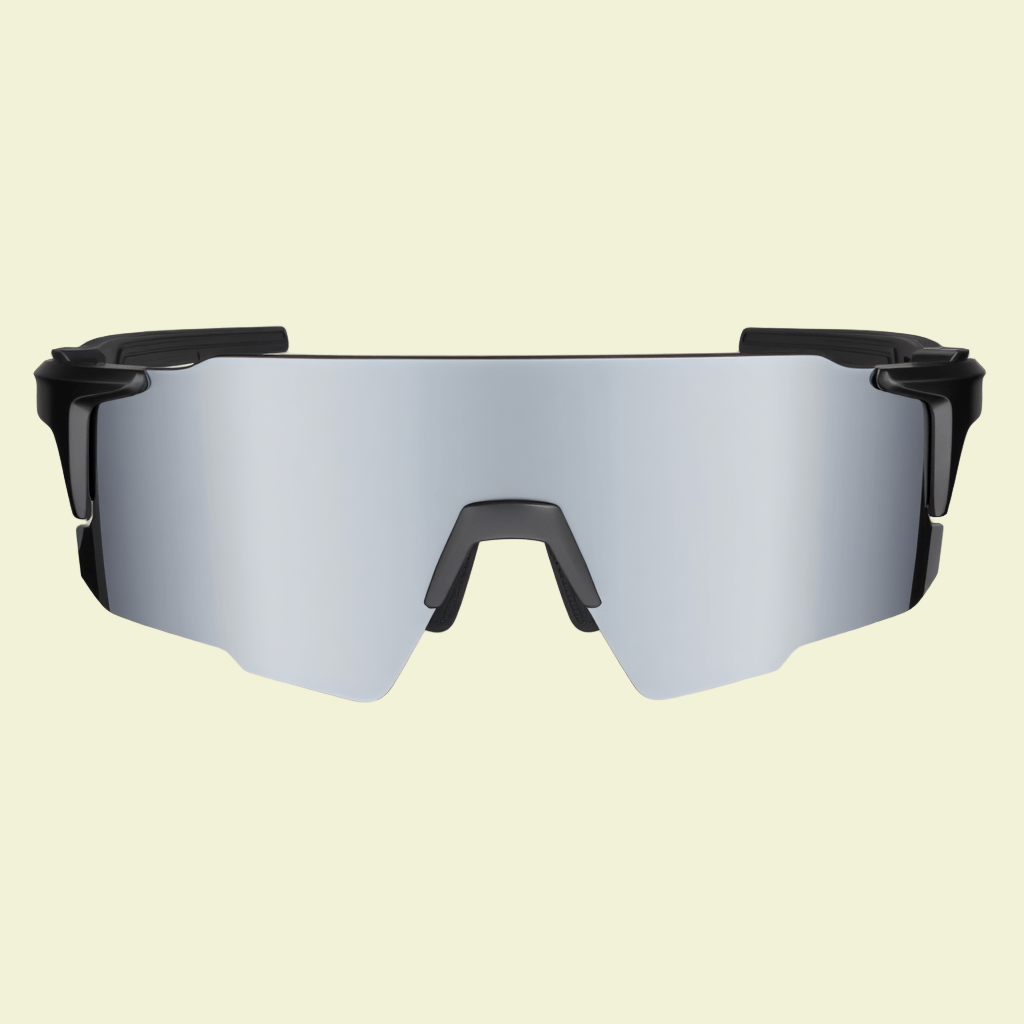 Performance Shield Sunglasses with Black Frame & Silver Mirrored Lens