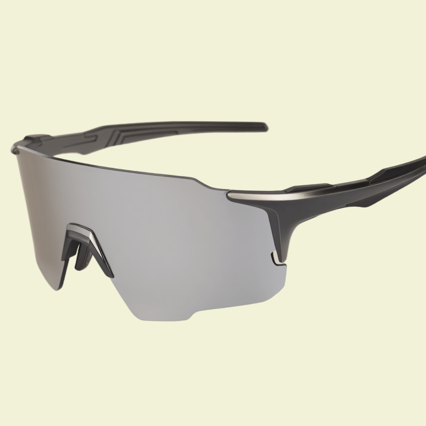 Performance Shield Sunglasses with Black Frame & Silver Mirrored Lens