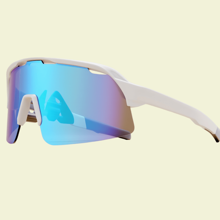Oversized Shield Sunglasses with Blue Mirrored Lens & Minimal Frame