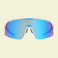 Oversized Shield Sunglasses with Blue Mirrored Lens & Minimal Frame